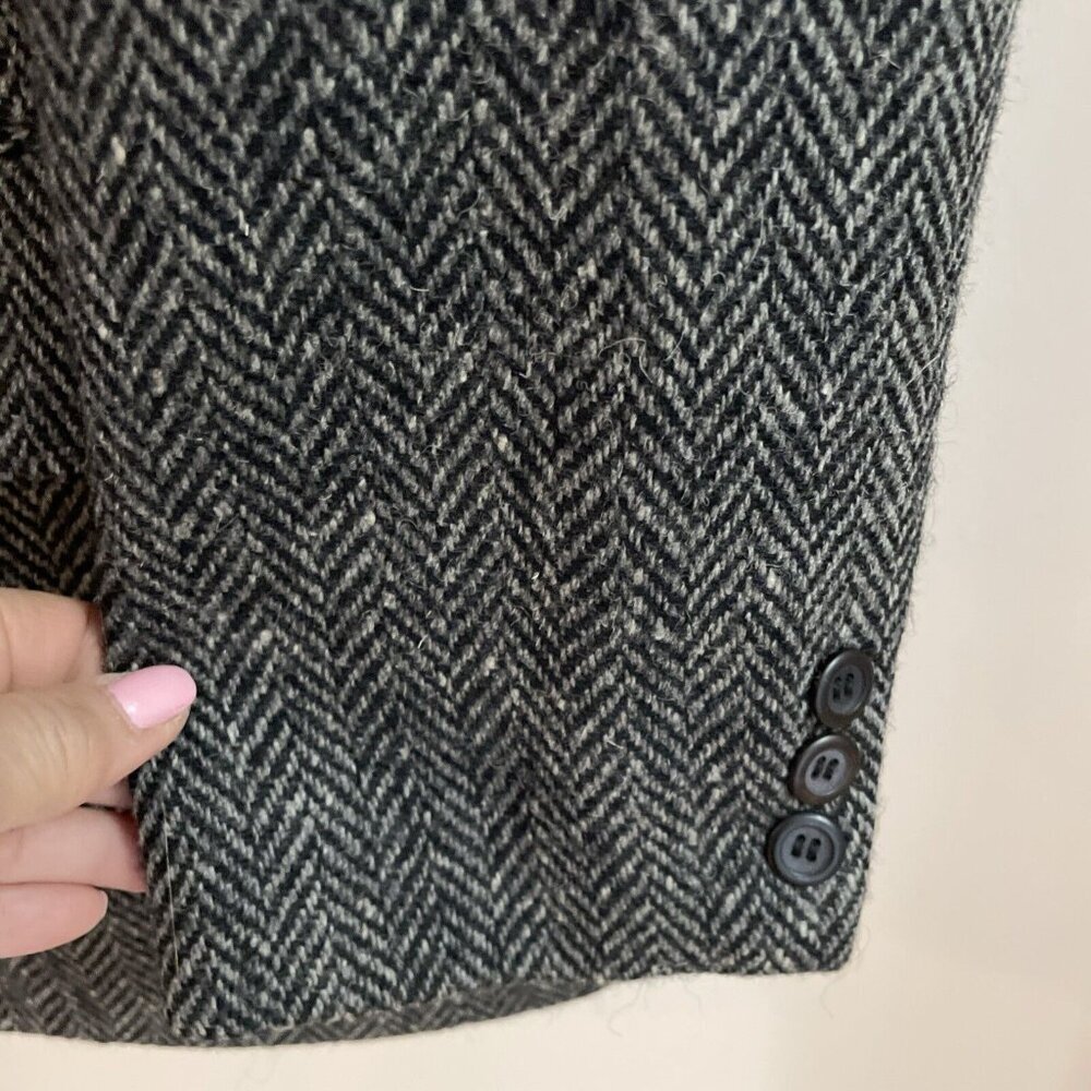 Vintage Jordache Blazer Jacket Men 42R Black Herringbone 100% Wool 90s NWOT Read - Picture 5 of 16